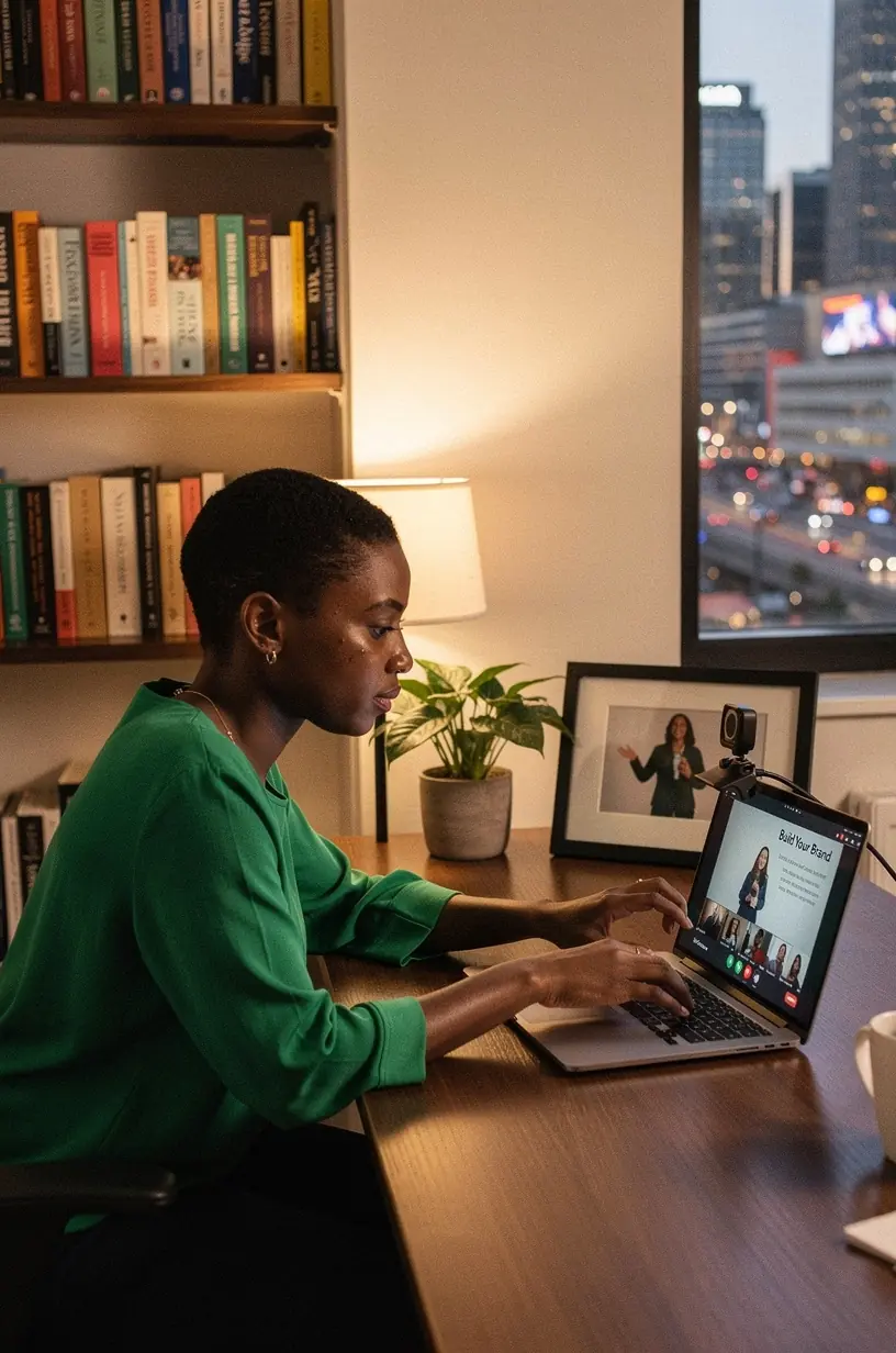 Konsultant prezentuje analizę danych i rekomendacje strategii personal branding przed grupą klientów.